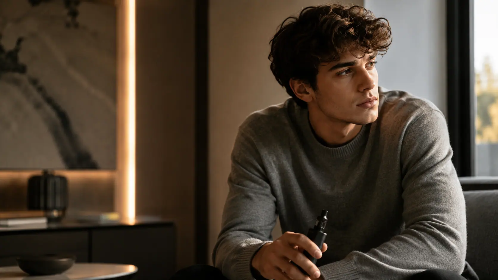 Joven con adicción al vapeo que intenta dejar el vaper y la nicotina.